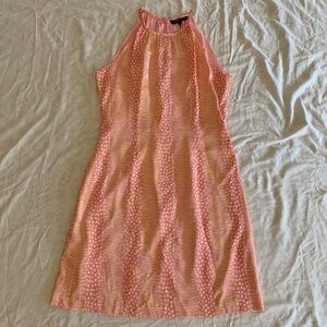 Atontaine Pink & Yellow Satin Patterned High Neck Cocktail Mini Dress Size 38